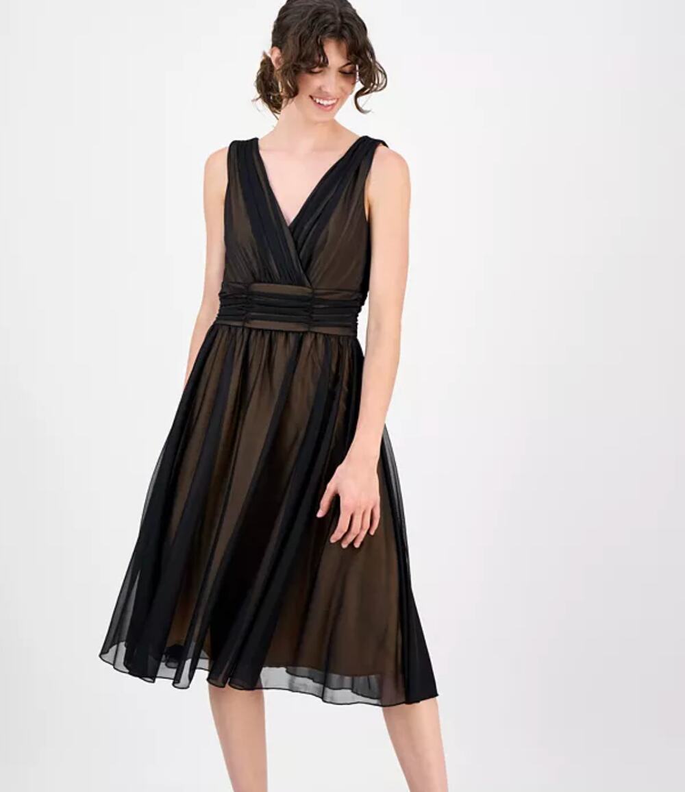 Connected Apparel Womens Black Gold Sleeveless Evening Gown Chiffon Sz 12 NWT